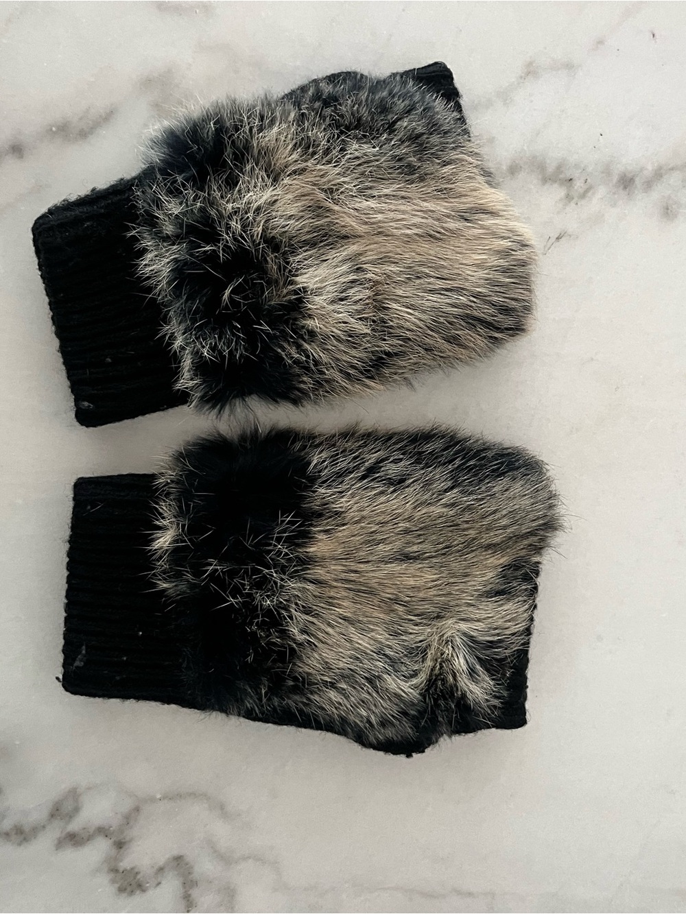 Adrienne Landau Dyed Rabbit Fur-Trim Fingerless Gloves – Black/White